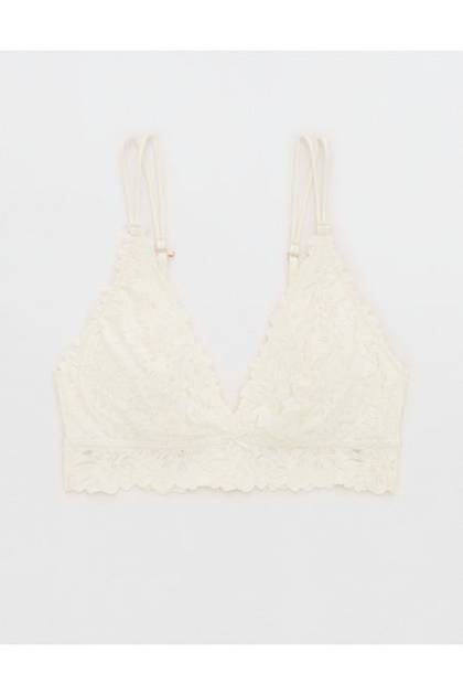 Show Off Rosey Lace Padded Plunge Bralette Soft Muslin