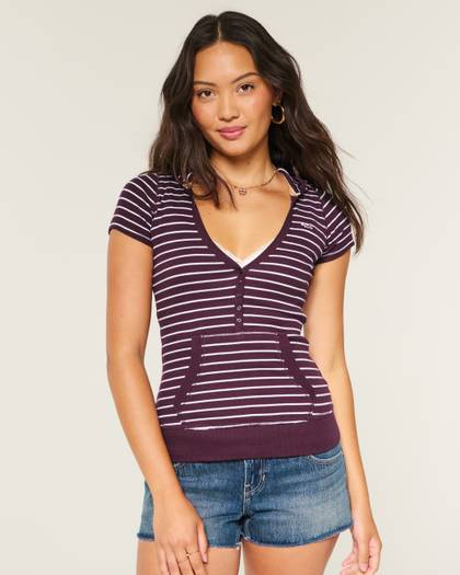 Short-Sleeve Hooded Henley