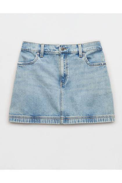 Aerie Daydream Denim Mini Skirt Light Wash
