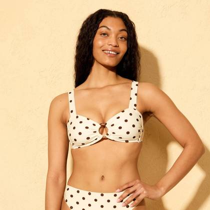 Women's Polka Dot Ring Bandeau Bikini Top - Shade & Shore™ Cream S