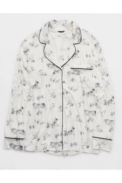 Aerie Bambi Real Soft® Piping Pajama Shirt Smoked Gray