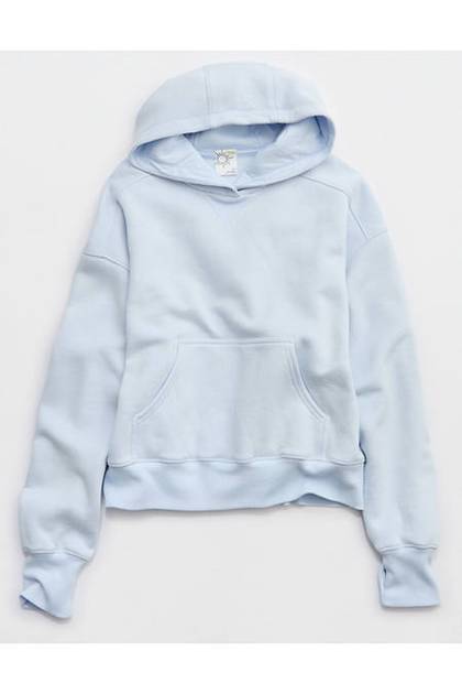 OFFLINE By Aerie Cloud Fleece Classic Length Hoodie Eyelet Blue
