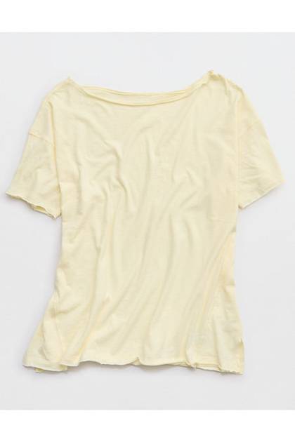 Aerie Off The Shoulder Oversized Boyfriend T-Shirt Cozy Yellow