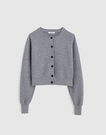 Raglan-Sleeve Cropped Cardigan in Merino Wool