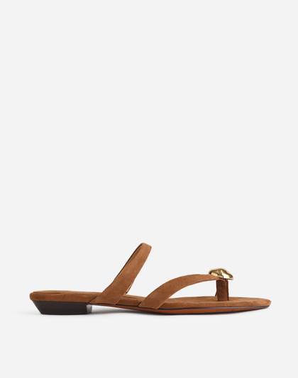 The Mila Sculpted Hardware Thong Slide Sandal in Suede