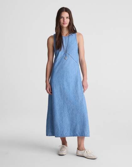 Seamed Maxi Dress in Airy Denim