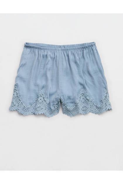 Aerie x Emily + Meritt Satin Lace Short Blue Breeze
