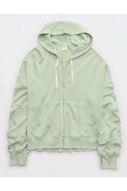 OFFLINE By Aerie Keep It 100 Terry Full Zip Aloe