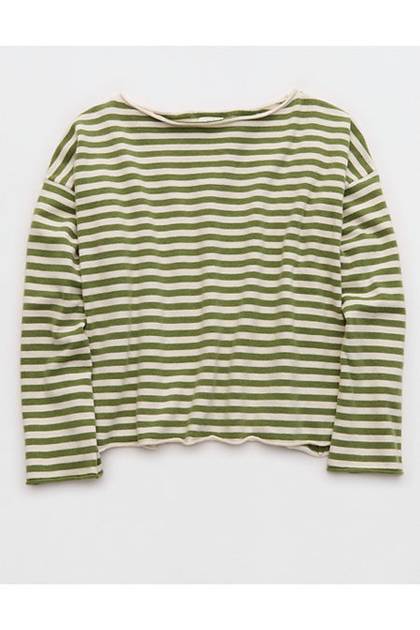 Aerie Sunday Soft Boatneck Sweater Olive Moss