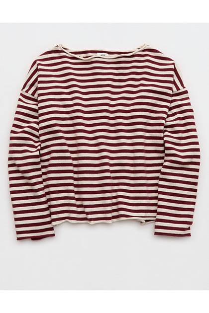 Aerie Sunday Soft Boatneck Sweater Deep Ruby