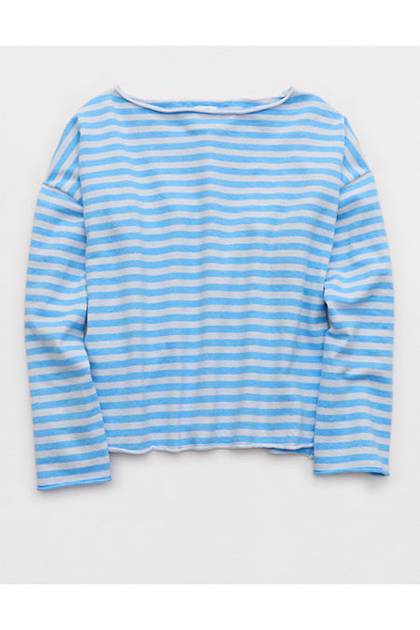 Aerie Sunday Soft Boatneck Sweater Blue Vinyl
