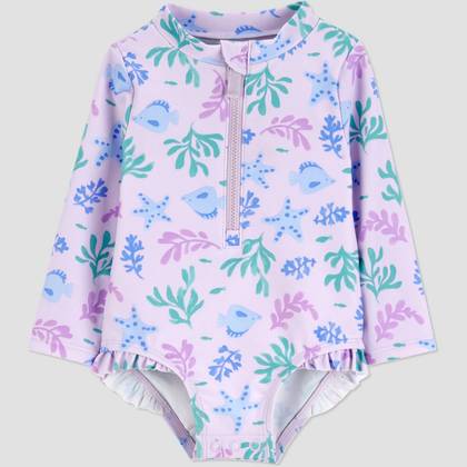 Carter's Just One You® Baby Girls' Sea Life Long Sleeve Rash Guard One Piece Swimsuit - Purple 12M