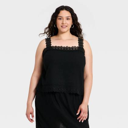 Women's Lace Trim Tank Top - A New Day™ Black S