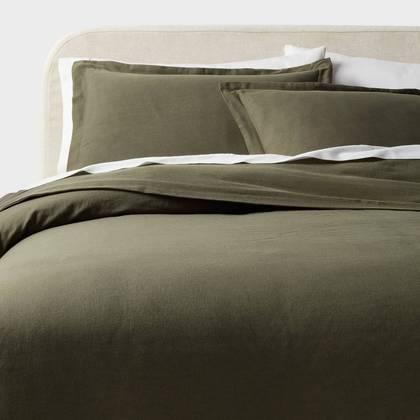 Full/Queen Casual Textured Cotton Duvet Cover and Sham Set Dark Green - Threshold™