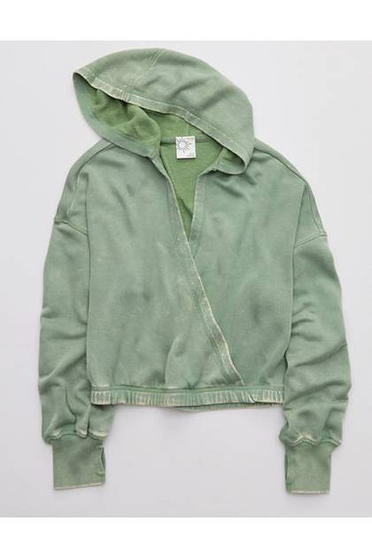 OFFLINE By Aerie Keep It 100 Terry Wrap Hoodie Hiker Olive