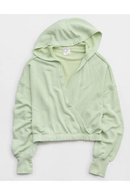 OFFLINE By Aerie Keep It 100 Terry Wrap Hoodie Aloe