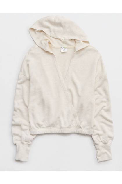 OFFLINE By Aerie Keep It 100 Terry Wrap Hoodie Heather Frost