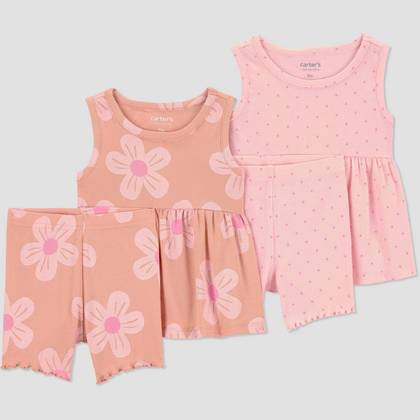 Carter's Just One You® Baby Girls' 4pc Floral Tank Top and Bike Shorts Set - Orange/Pink Newborn
