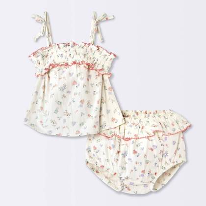 Baby Girls' Floral Smocked Tank Top and Peplum Bloomer Set - Cloud Island™ Cream 0-3M