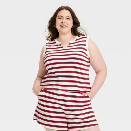 Women's Knit Muscle Tank Top - Universal Thread™ Blue Striped 1X