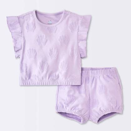 Baby Girls' Sea Shell Ruffle T-Shirt and Terry Shorts Set - Cloud Island™ Purple Newborn