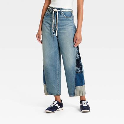 Women's High-Rise Easy Barrel Bandana Print Jeans - Universal Thread™ Medium Wash 00
