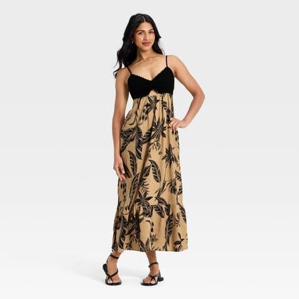 Women's Beaded Strap Printed Maxi Dress - A New Day™ Black XS