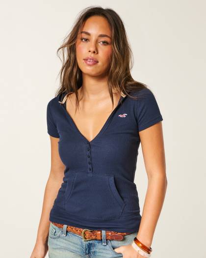 Short-Sleeve Hooded Henley