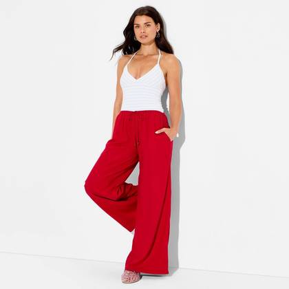 Women's Low-Rise Baggy Leg Linen Pull-On Pants - Wild Fable™ Red XXS