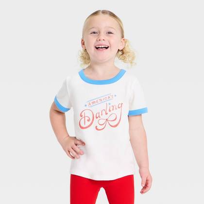 Toddler Girls' 4th of July Short Sleeve Darling Classic T-Shirt - Cat & Jack™ Cream 3T