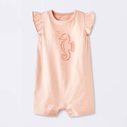 Baby Girls' Seahorse Graphic Ruffle Tank Romper - Cloud Island™ Pink Newborn