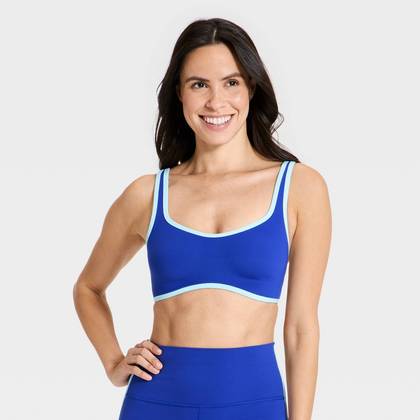 Women's Everyday Soft Light Support Retro Contrast Hem Sports Bra - All In Motion™ Cobalt XS