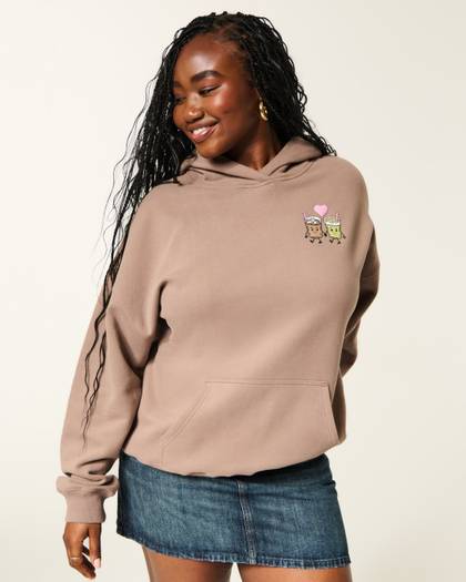 Hollister Feel Good Oversized Latte Graphic Hoodie