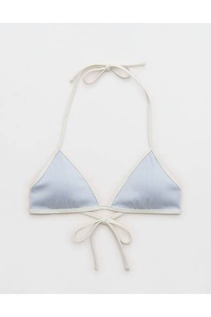Aerie Ribbed Halter Triangle Bikini Top Monaco Blue