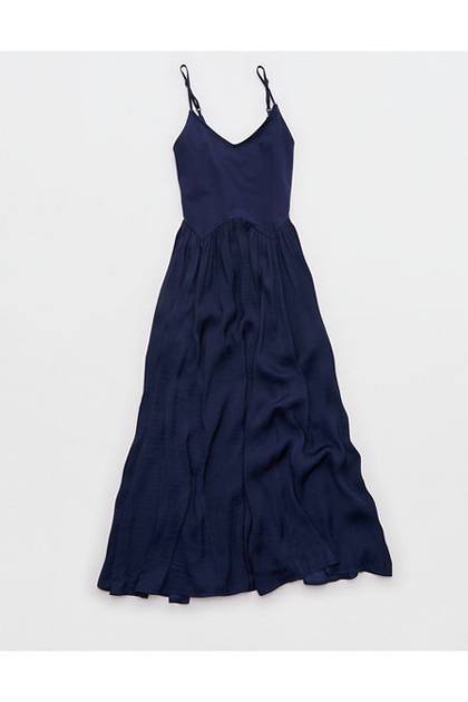 Aerie Satin At The Barre Dress Navy
