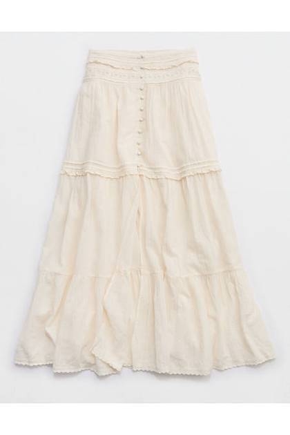 Aerie Boho Button Maxi Skirt Natural