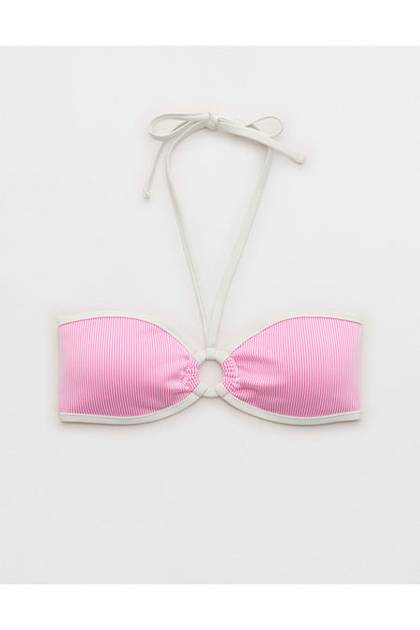 Aerie Ribbed Bandeau Bikini Top Pink Punch