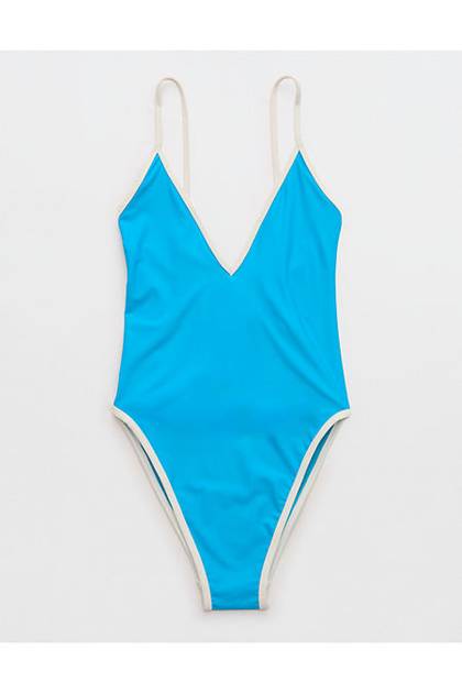 Aerie Super V One Piece Swimsuit Waterfall Splash