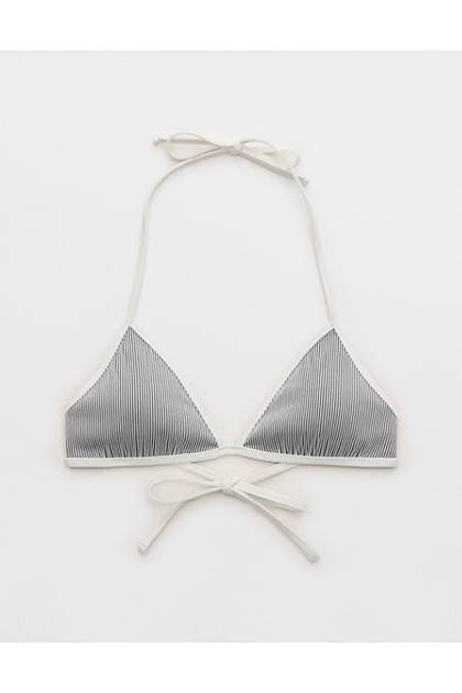 Aerie Ribbed Halter Triangle Bikini Top True Black