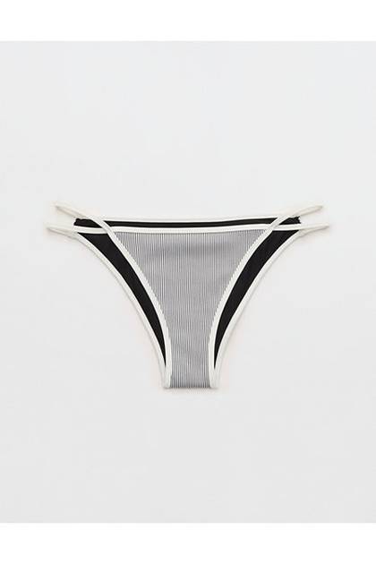 Aerie Ribbed Cheeky Bikini Bottom True Black
