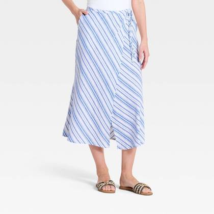 Women's Linen Midi Wrap Skirt - A New Day™ Blue M