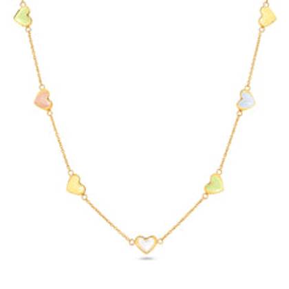 Multi Pastel Mini Hearts Necklace (Gold)