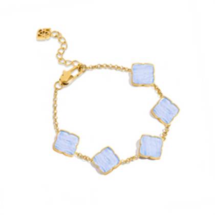 Blue Lace Agate Clover Bracelet (Gold)