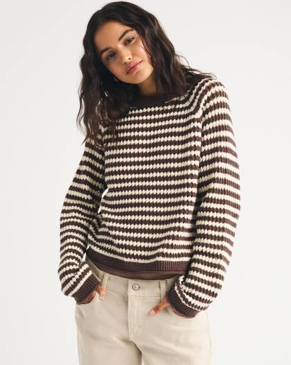 100% Cotton A&F Madeline Crochet-Style Crew Sweater