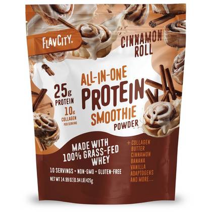 FlavCity Protein Powder - Cinnamon Roll - Whey Protein - 25g Protein - 14.47oz: Kosher, Gluten-Free, Formulated Without Carrageenan, Soy-Free