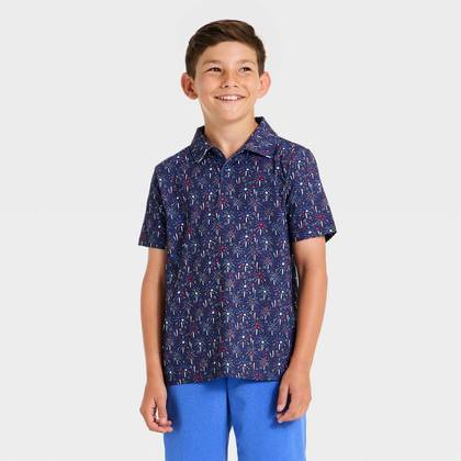 Boys' 4th of July Textured Golf Polo Shirt - All In Motion™ Navy Blue S