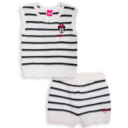 Toddler Girls' 2pc Disney Minnie Mouse Crochet Top & Shorts Set - Beige 12M