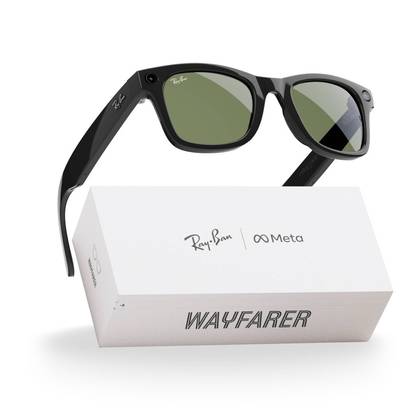 Ray-Ban Meta (Gen 1), Wayfarer, Shiny Black | Smart AI Glasses for Men, Women - Camera, Audio, Video Recording - Green Lenses - Sunglasses