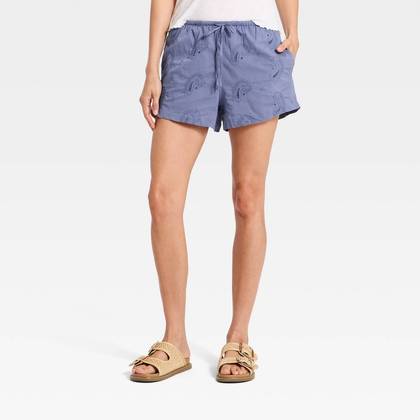Women's High-Rise Cutwork Paisley Pull-On Shorts 3" - Universal Thread™ Slate Blue M