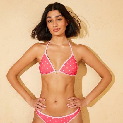 Demetra Dias with Wild Fable Women's Contrast Binding Cherry Charm Medium Coverage Reversible Polka Dot Print Bikini Top - Red/Pink XXS